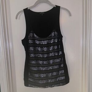 Express Black Tank Top with Silver Sequins
